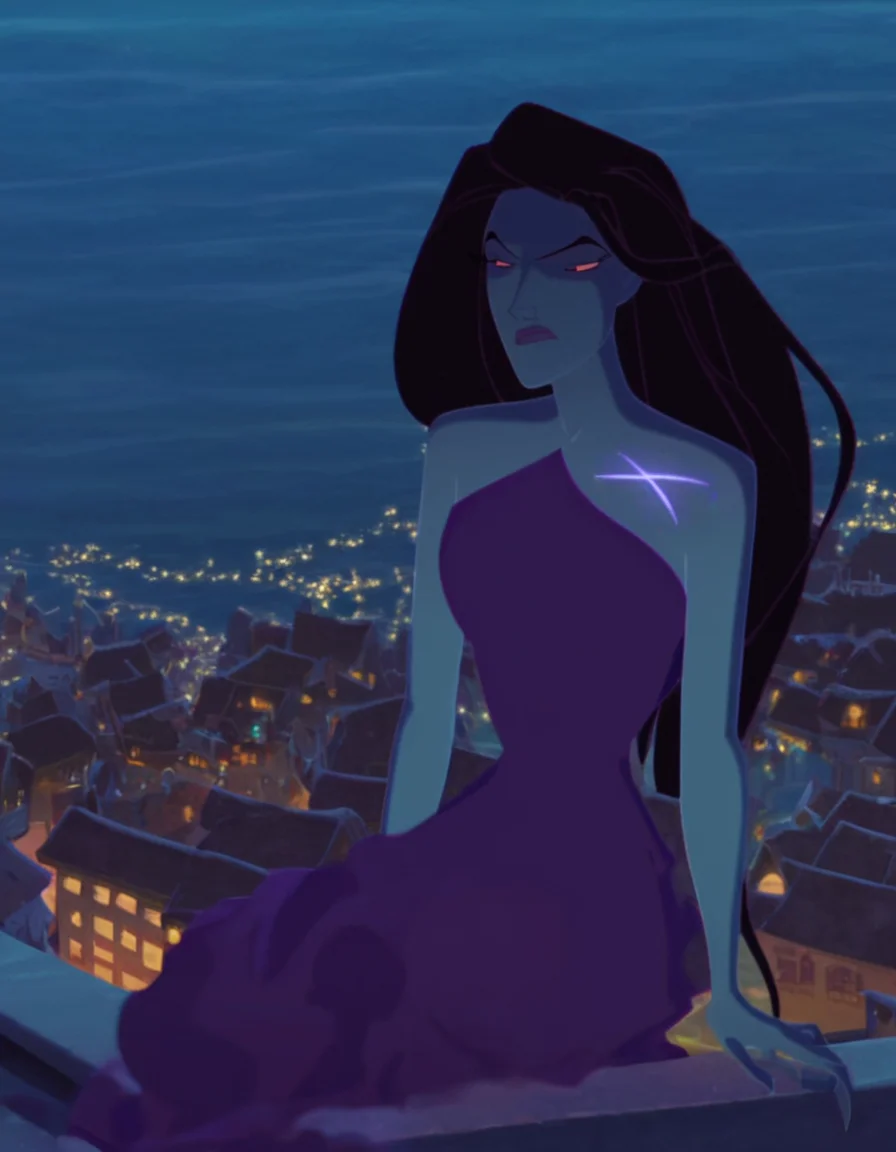 <lora:ASinbadEris_character:1> ErisXLP,, || long hair, black hair, colored skin, red eyes, blue skin,, || strapless, dress,, || anime screencap,
lounging on the roof, roof tiles, overlooking a coastal town, fantasy style coast town, evening, ocean, beach,, score_9, score_8_up, score_7_up, score_6_up, score_5_up,