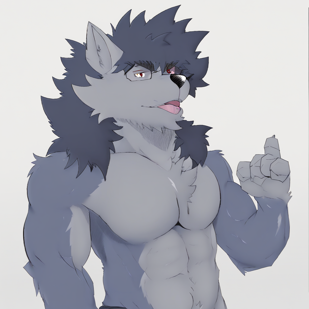 source_furry, score_09, score_08_up, score_07_up, miles (mwolf600), wolf, male, solo, looking at viewer, furry, anthro, abs, pecs, muscular, muscular anthro, muscular male, red eyes, black hair, blue body, grey fur, multicolored fur, glasses, six pack, completely nude, bedroom eyes, aroused, blush, blush lines, bedroom, bound legs, on back, open mouth, wet body,