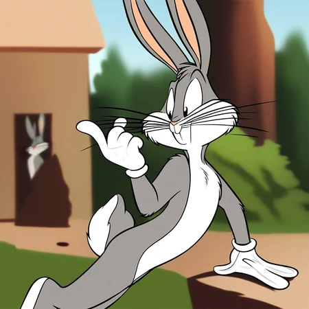 score_9, solo, bgs_bny, furry, rabbit, rabbit ears, buck teeth, whiskers, gloves, tail, outdoors