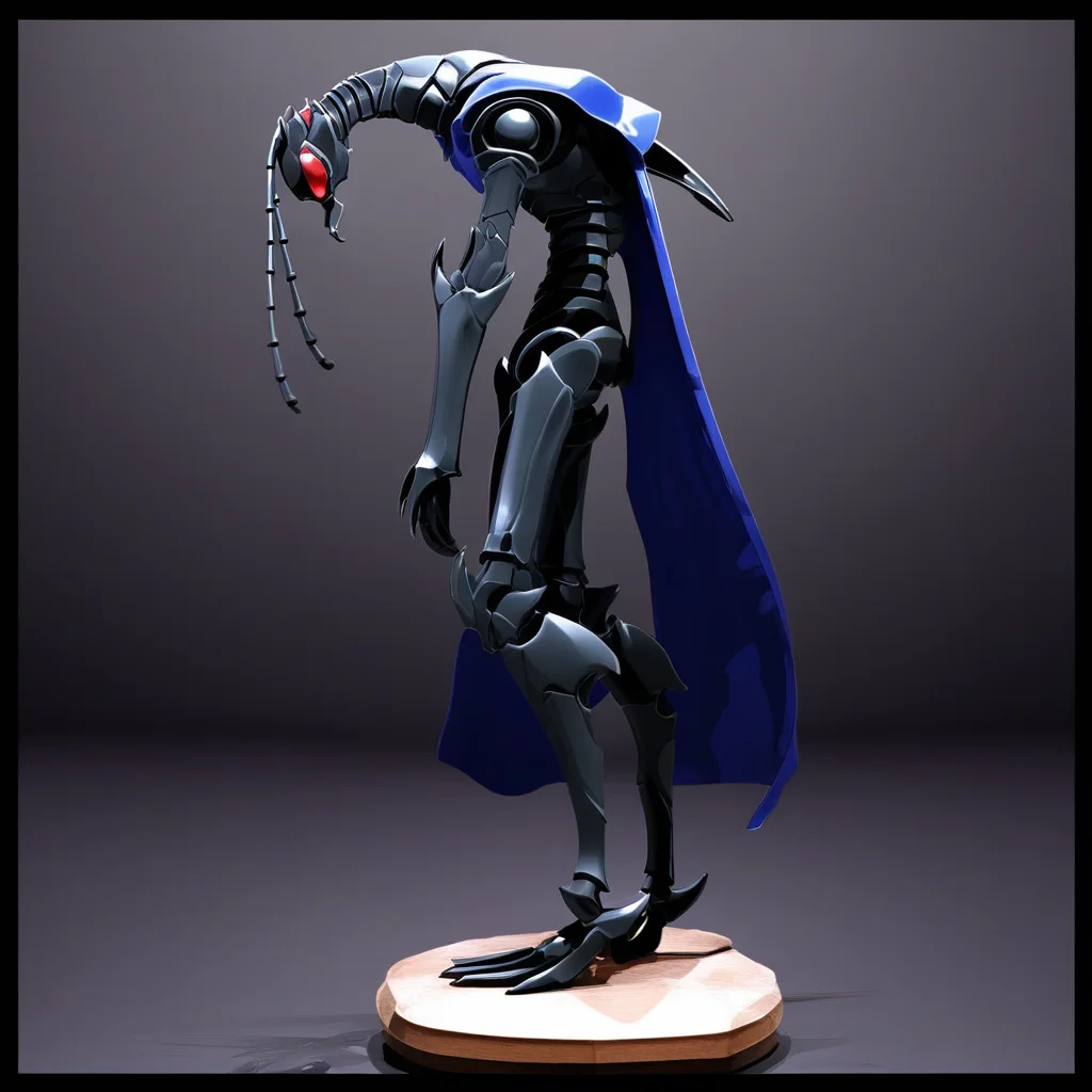 standing, tail, red eyes, cape, robot, blue eyes, ant king beru solo leveling, no humans, silhouette, manga, sword, antennae, black border, horns