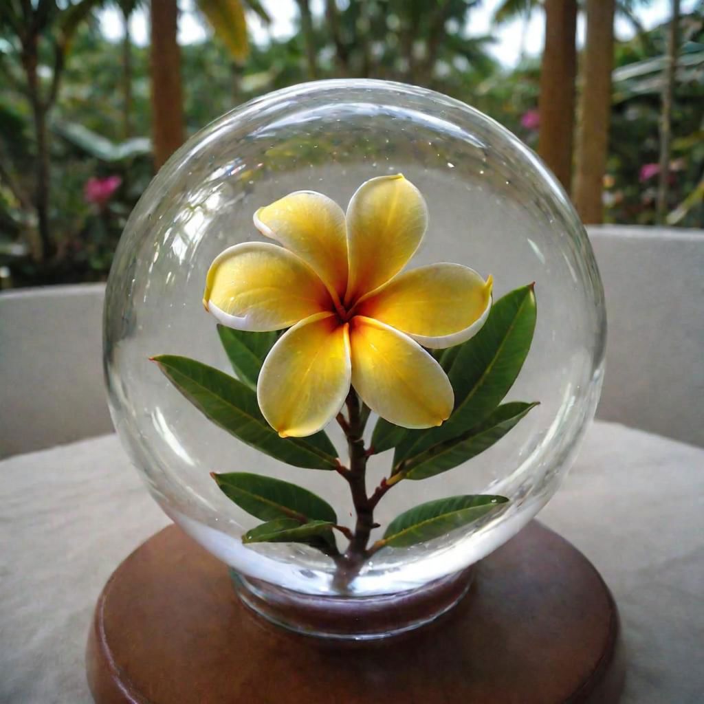 a plumeria in a glass ball