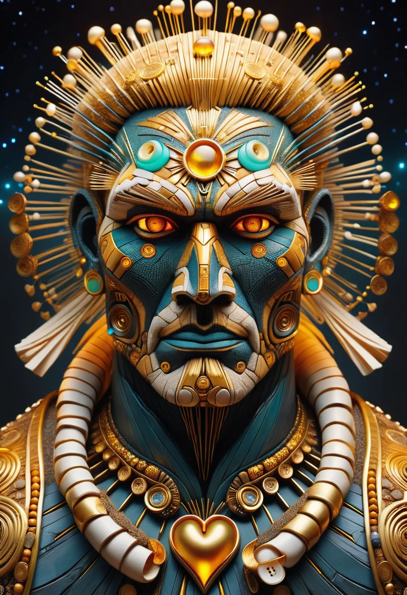hyper detailed masterpiece, dynamic, awesome quality,DonMN33dl3P1ll0wXL male ageless full-figured, native hawaiian, golden eyes, protruding chin, symmetrical cheeks, heart face shape, , golden blonde textured crop hair, awe, dancing gracefully in a magical ritual, invoking the power of movement, nanomancer, space-warping abilities, post-cyberpunk , elegant hand gestures, drawing symbols in the air to cast spells, ethereal light <lora:DonMN33dl3P1ll0wXL:1>