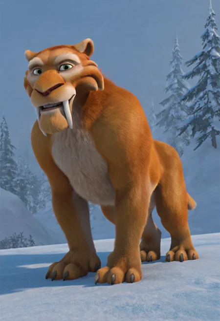 score_9, score_8_up, score_7, score_6_up, score_5,
snow and ice and forest walls in background, solo,
<lora:J_cartoon:0.6>
<lora:Furry_Lora_Diego_Ice_Age:0.6>
BREAK
(diego:1.2, saber-tooth tiger), male, hazel green eyes, furry body, orange fur, stub tail,
miling at viewer