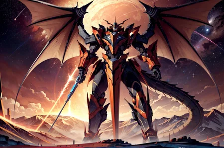 science fiction, gigantic half-dragon mecha, flying over planet, space opera, epic
Negative prompt: art by bad-artist, bad-image-v2-39000, bad-hands-5, worst quality, bad quality, low quality, lowres, ng_deepnegative_v1_75t
Steps: 18, Sampler: DPM++ 2S a Karras, CFG scale: 7, Seed: 49113804, Size: 768x512, Model hash: 7f2b83628d, Model: MoonRide Mix 10, Denoising strength: 0.62, Clip skip: 2, Hires upscale: 1.3334, Hires steps: 18, Hires upscaler: Latent (bicubic antialiased)