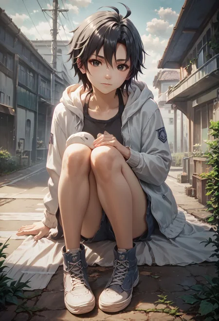 score_9,score_8_up,score_7_up,score_6_up,source_anime, <lora:Worldly_XL:1>
1girl, solo, full figure, 
<lora:KikuchiMakoto_pony_v1:0.9> kikuchi makoto, kkcmkt, short hair, black hair, antenna hair, hair between eyes, black eyes, flat chest,  small breasts,  long legs,
zPDXL, zPDXL-neg