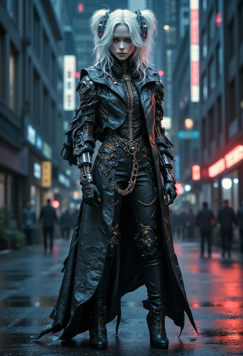 Recypu style, Cyberpunk highly detailed, high-resolution photograph.

cyberpunk, nsfw, (intricate detail:1.2), bdsm, full body, long_coat, black gloves, chain belt, silver hair, yellow eyes, tattoo, wedge_heels, colored pubic hair, outdoors, moon_night.