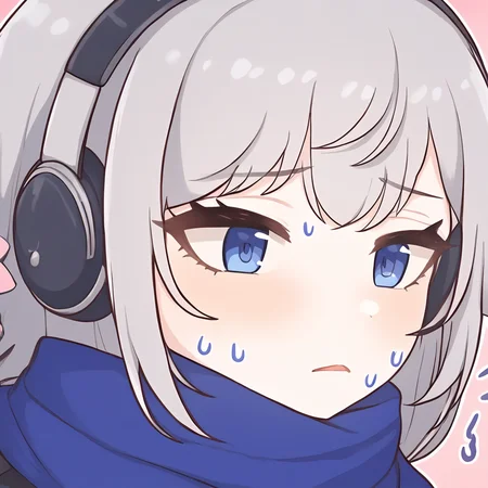 1girl,solo,close-up,chibi,,,bkornblume,grey hair,blue eyes,scarf,sweat,<lora:pcrQ>,<lora:bkornblume:0.8>, masterpiece, best quality, very aesthetic, absurdres