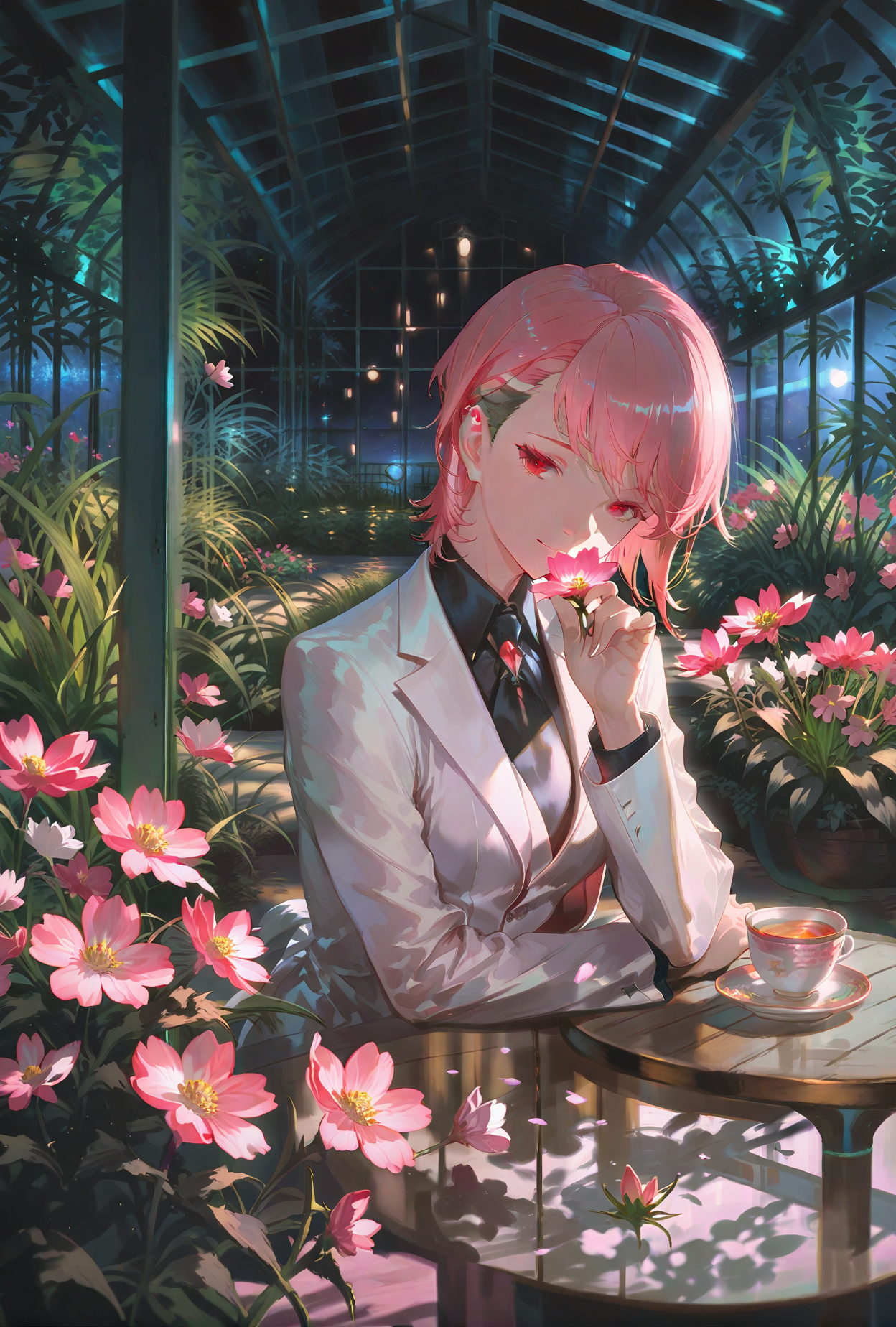 Masterpiece, Best Quality, absurdres,
1girl, pink hair, garden,greenhouse,
<lora:add-detail-xl:1>, <lora:nyalia_NoobXL:0.3>, <lora:cutesexyrobutts_style_illustrious_goofy:0.2>, usnr, <lora:USNR STYLE_XL_loha:0.9>, <lora:ponyv5_noobV065S_1_adamW:0.7>,