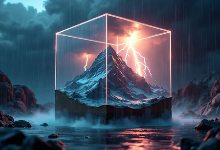Create a hyper-realistic 3D scene featuring a large, transparent glass cube suspended in a dark environment. Inside the cube, there is a detailed, naturalistic mountain landscape, displayed as a cross-sectional view. The mountain should have rugged terrain, with visible layers of earth and rock. A dramatic thunderstorm rages above the mountain, with vivid lightning bolts striking the peak, and heavy rain pouring down. The storm should be intense, with dark, swirling clouds, flashes of lightning illuminating the scene, and the rain cascading over the mountain inside the cube. The environment outside the cube should be minimalistic, with a subtle dark gradient backdrop, allowing the focus to remain on the cube and the storm inside. The overall color palette should include psychedelic colors Camera and Settings: Use a Canon EOS 5D Mark IV with a 24-70mm f/2.8 lens. Settings: ISO 100, aperture f/8, and shutter speed 1/125s to capture a sharp, vibrant image with a wide depth of field. The poster should have a slight grain effect to enhance the retro aesthetic.
mature women