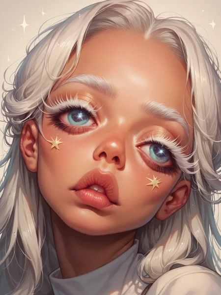 score_9, score_8_up, score_7_up, score_6_up, <lora:l4rg33y3sXLP:0.9> l4rg33y3s, 1girl, portrait, white eyelashes, white hair, long hair, galaxy