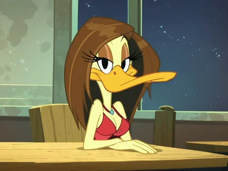 Score_9, score_8_up, score_7_up, score_6_up, BREAK,
screencap, indoors, night
<lora:Tina_russo_Show:0.8> tina russo, furry female, duck, beak, nostrils, light yellow fur, light brown hair, eyeshadow, black eyes, season one, red dress, cleavage, sitting, looking at viewer, smile, arms on table