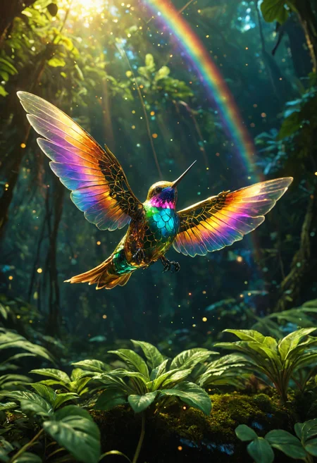 Psychedelic style ((( Serenity Drone: Delicately designed like a mechanical hummingbird with iridescent quantum-engineered wings, this tiny robot disperses calming nano-pheromones that reduce anxiety and promote emotional equilibrium. ,16. Alien Jungle, shiny chrome elements)))Owls gain the ability to see across all dimensions simultaneously, becoming living libraries of multiversal knowledge.
(((with exaggerated expressions))) Wearing Capes Like Superheroes! - With capes flowing behind them; these fruits are here to save your meals from blandness!, Golden Hour Backlit Hair Glow Portraits: Position your subject so sunlight hits their hair from behind during golden hour, creating a glowing halo effect that adds warmth and magic..(dynamic:1.1),sun rays,
(Vivid, HDR, Canon50, 8K, Hyper Realistic, Dramatic, Epic, Dynamic Contrast, Cinematic Lighting, increased brightness)(((Zoomed Out, Far away Shot))) = =. Epic dynamic lighting , vibrant,highly detailed,psychedelic,((Psychedelic, rainbow glow ))
((Vivid, Epic, Dynamic contrast)) (((Zoomed out, Far away shot, In frame)), (((Cinematic, Studio lighting, Contrast)))
<lora:juggernautXL_version6Rundiffusion:0.8><lora:rundiffusionXL_beta:0.8><lora:epicrealismXL_v5Ultimate:0.8><lora:crystalClearXL_ccxl:1><lora:extremely_detailed:0.8> extremely detailed
<lora:hyperkraximalism:0.4> hyperkraximalism
<lora:QuadpipeQp_sdxlV2:0.4>
<lora:xl_more_art-full_v1:0.1>
<lora:RMSDXL_Darkness_Cinema:0.2>
<lora:glowneon_xl_v1:0.8> glowneon, glowing, sparks, lightning, - Generate images with sharp edges and fine details.
- Produce high-resolution images with no blurriness or distortions.
- Create images with clear and well-defined subjects.
- Ensure that the output images have crisp lines and distinct features.
- Generate images with vibrant colors and accurate tones.
- Avoid noise or artifacts in the generated images.
- Focus on producing clear textures and patterns in the images.
- Emphasize clarity and definition in all aspects of the generated images.
- Prioritize the sharpness and clarity of the main subjects in the images.
- Optimize the AI model to produce clear and visually appealing images., Wlop, By art germ . Vibrant colors, swirling patterns, abstract forms, surreal, trippy