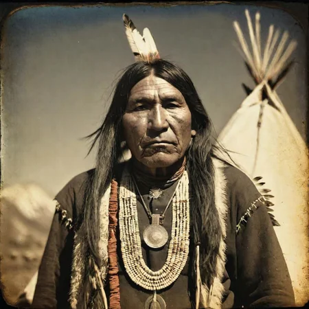 daguerreotype style photo of an american indian in nevada