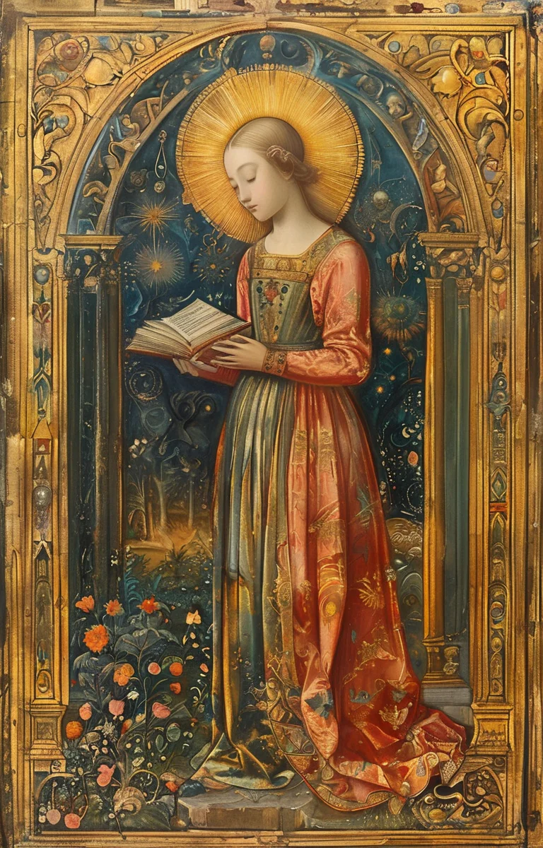 masterpiece,best quality,<lora:tbh294-sdxl:0.9>,illustration,style of Illuminated manuscript tech genius teenage girl