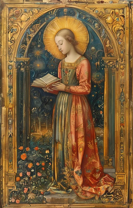 masterpiece,best quality,<lora:tbh294-sdxl:0.9>,illustration,style of Illuminated manuscript tech genius teenage girl