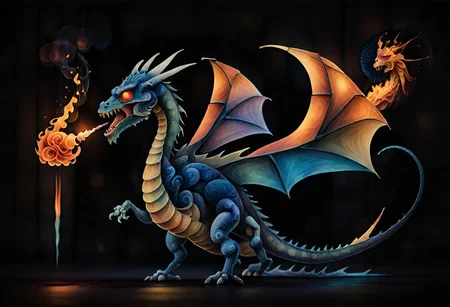 a fire breathing dragon, minimalist, dark background