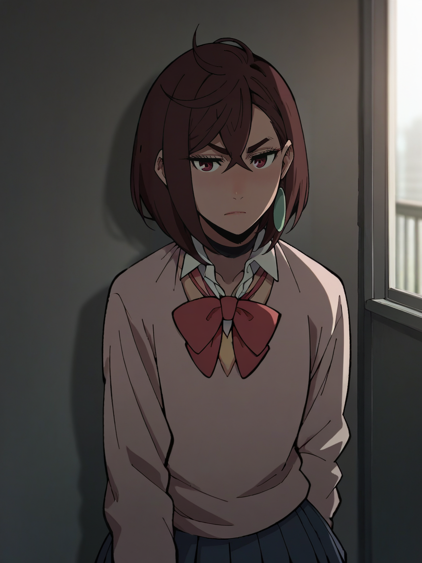 score_9, score_8_up, score_7_up, score_6_up, score_5_up,   <lora:dandadanXLP:1> dan, 1girl, brown hair, school uniform,