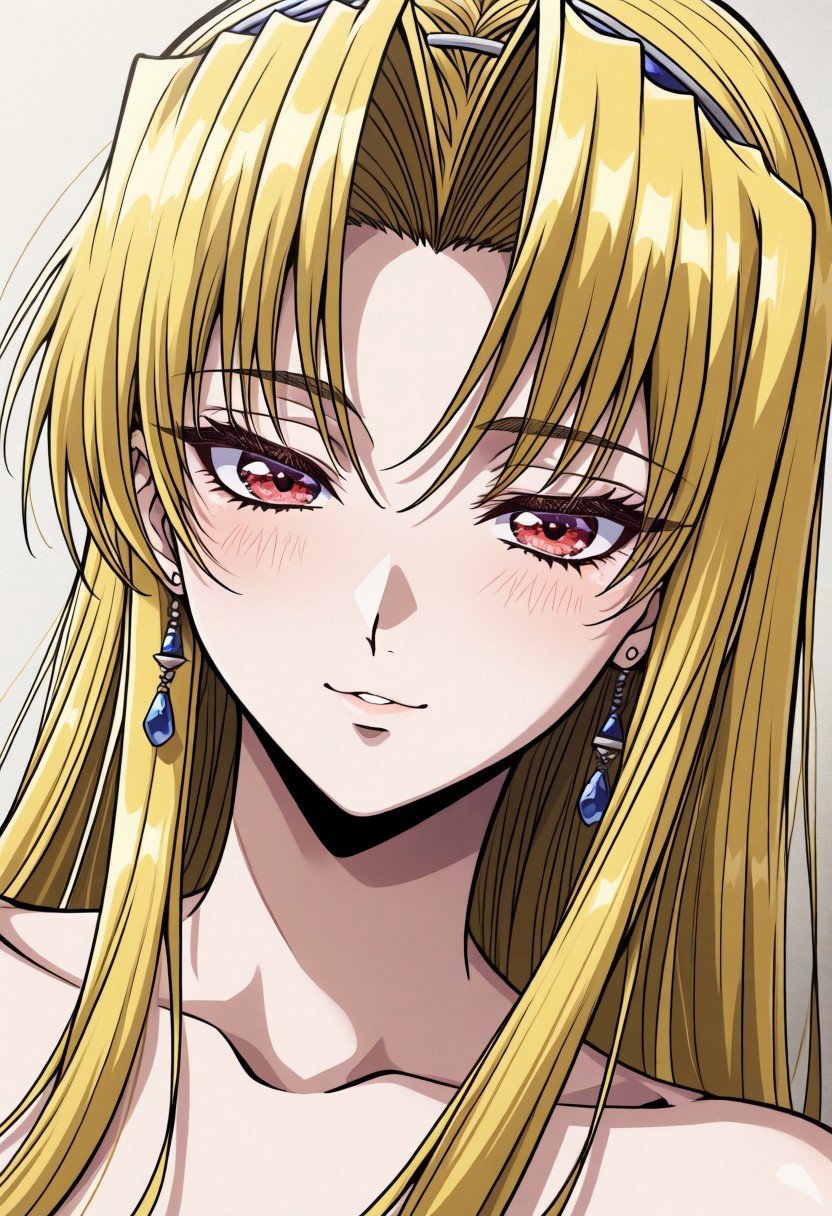 masterpiece, best quality, newest, highres, uncensored, 1girl, yokota mamoru style,1girl,
Tifana Luxembur,Ahoge Hair, Blonde Hair, Curtained Hair, Parted in Middle, Sidehair, Straight Hair, Waist Length Hair,Red Eyes,Slim
Slim solo, open eyes, earrings, jewelry, long hair, blush, close-up,, dutch angle, portrait,happy