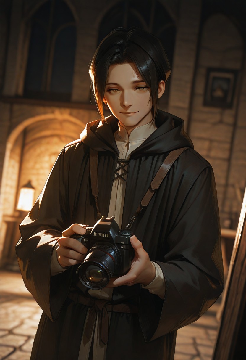 masterpiece, ultra-HD, cinematic lighting, photorealistic, impressionism (1.5), high detail, depth of field, (blurred background), (dramatic lighting),masterpiece, best quality, very aesthetic, , 8k,,masterpiece, ultra-HD, cinematic lighting, high detail, depth of field, (blurred background), (dramatic lighting),masterpiece, best quality, very aesthetic,8k,masterpiece, best quality,realistic,1boy, f1nn, male focus,mature,solo,night, medieval,photo studio, camera,erotic and aesthetic, blurry background, bright colors, stunningly artwork, (blurry background, depth of field:1.1),cowboy shot,dutch angle, view from face, light smile