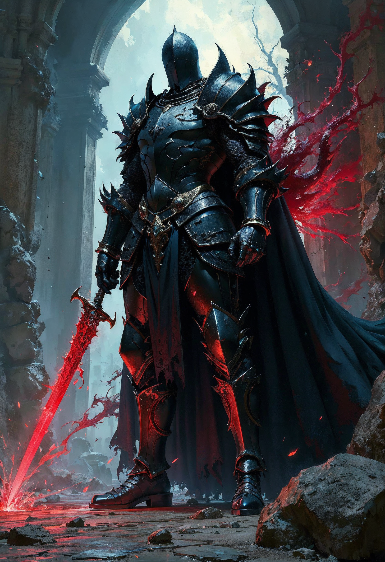 (masterpiece, sharp focus:1.2), BREAK (A cursed knight with armor dripping with shadow, their sword radiating a dark energy, depicted in a style with deep gothic tones, heavy chiaroscuro, intricate details:1.1), BREAK (illuminated by the pulsating light of collapsing timelines, set against the backdrop of a fragmented reality where past present and future collide in a chaotic swirl:1.1), BREAK (art by Don Bluth:1.4), (elaborately detailed attire with extraordinary elements:1.1), (hyperdetailed:1.1), (intricate details:1.0), (Refined details:1.1), (best quality:1.1), (high resolution:1.2)