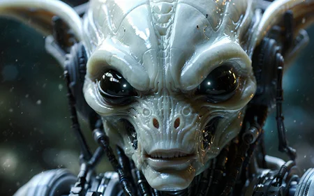 stark white alien species robot face close-up, highly detailed, clean <lora:alien-species:1>