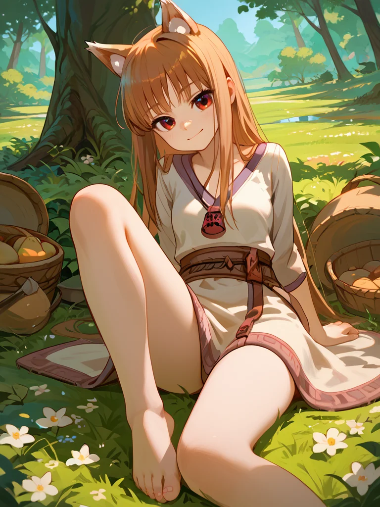 PDXL,  <lora:HoloV1:1>, h0l0, holo \(spice and wolf\), 1girl, cute face, detailed eyes,
sitting on grass