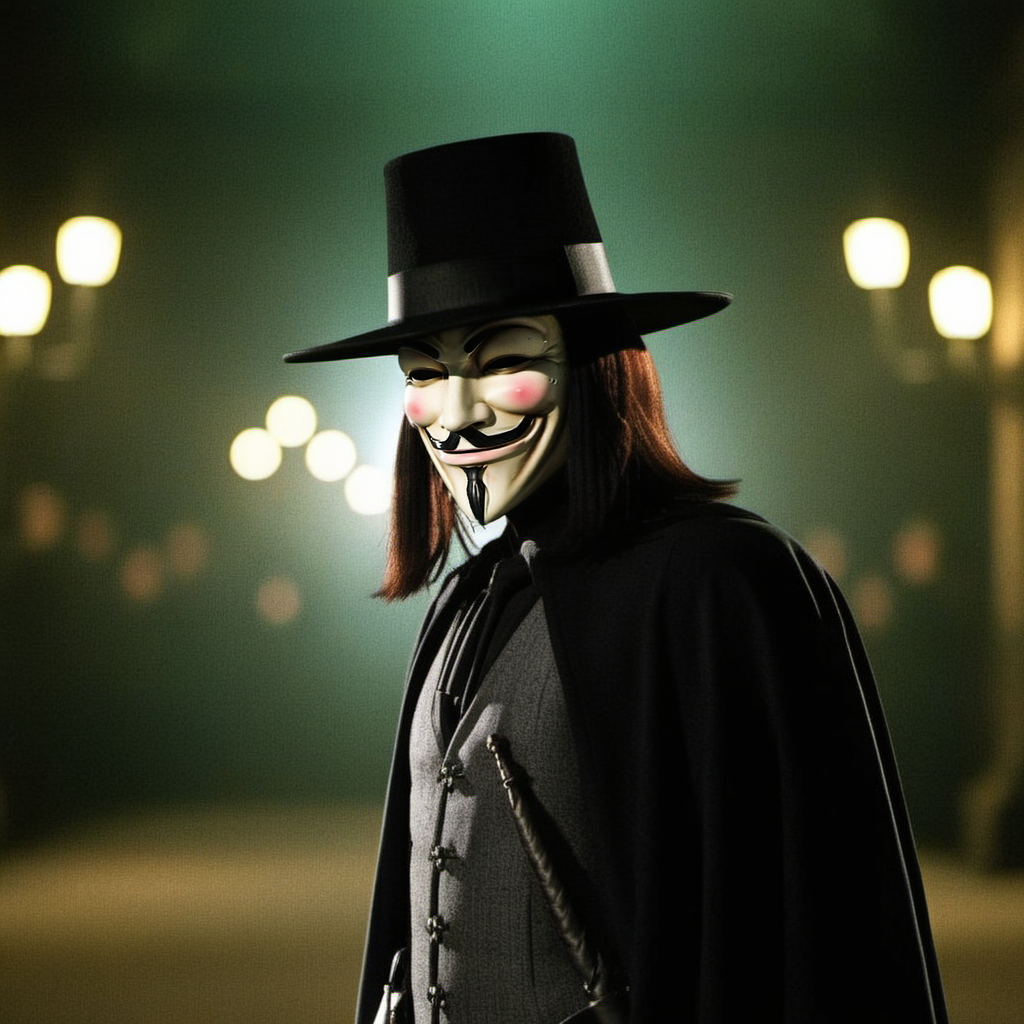 V1024, a man with a guy fawkes mask and a hat, full body , detailed eyes, highly detailed , photography, ultra sharp, film, bokeh, professional, 4k, highly detailed   <lora:add-detail-xl:1.5>  <lora:V1024:0.7>