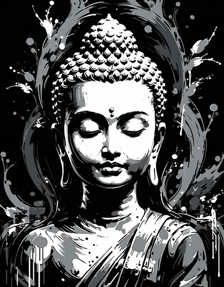 zavy-ngtvpnt, negative space, minimalism, painting, Lesser Crowned "The Birth of Buddha", Grayscale, rich deep colors, glossy, painterly, beautiful composition, quality, dramatic, cute, deep rich colors, intricate artistic color, deep aesthetic, intricate detail, ambient illumination, beautiful elegant, magical