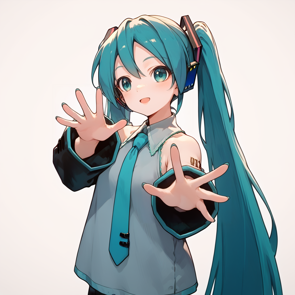 (score_9:0.9),score_8_up,score_7_up,anime style,rating_safe,(zPDXL),<lora:virtual insanity meme ponyXL v2:0.9>,virtual insanity,open hand,outstretched hand,hatsune miku, 1girl