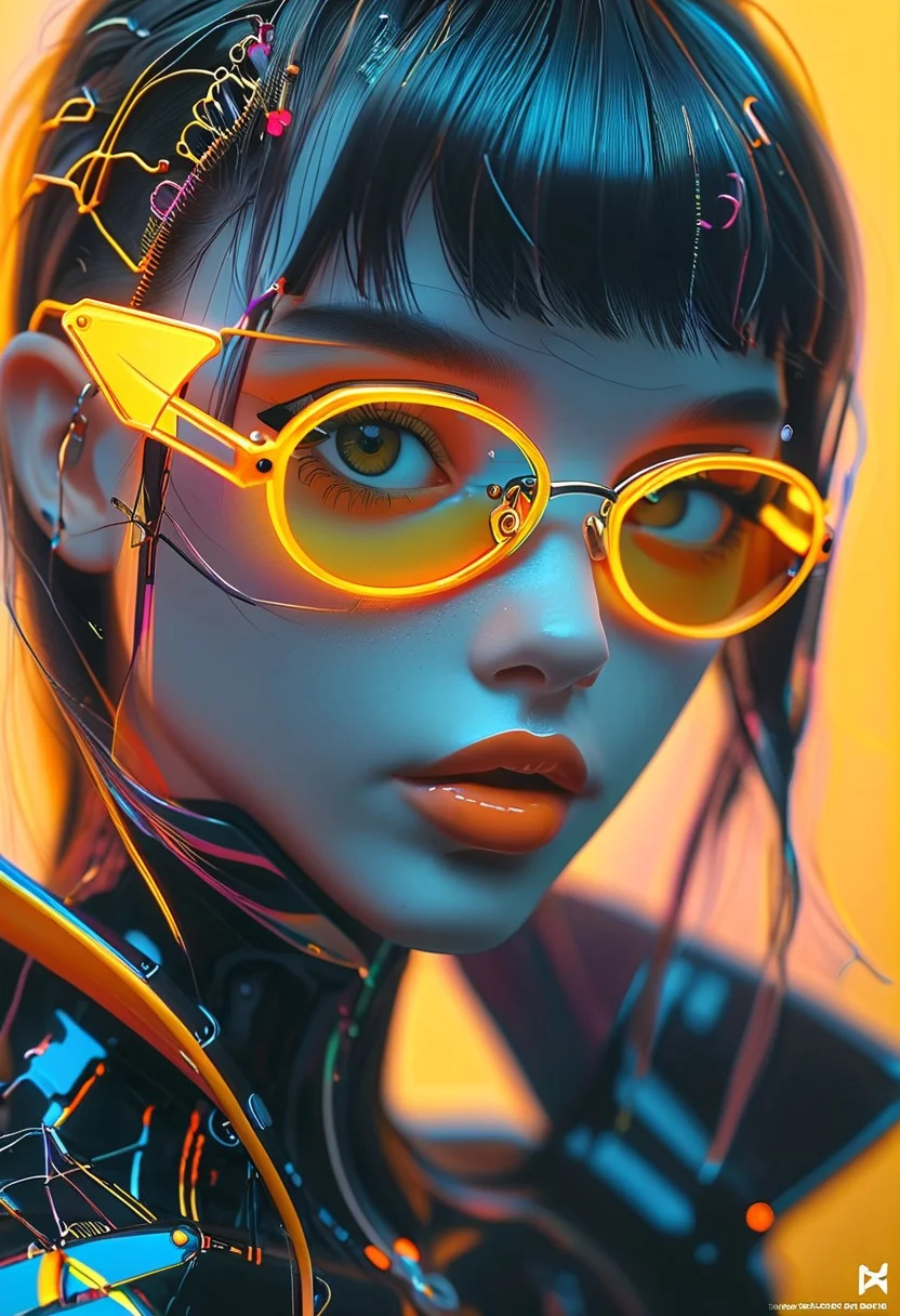 Similar graph, a cyberpunk girl, Wear clear neon glasses, cyberpunk., golden ratio details, 32k uhd, fantasy, cyberpunk, intricate, decadent, highly detailed, digital painting, ever after high, octane render, artstation, concept art, smooth, sharp focus, illustration, art by artgerm, loish, wlop. (heartwarming, uplifting, charming), (UHD, masterpiece, detailed eyes, detailed face, highest quality), (light leaks, subsurface scattering, rim light, beautiful lighting and shading, deep background, vibrant complementary colors, sharp focus)