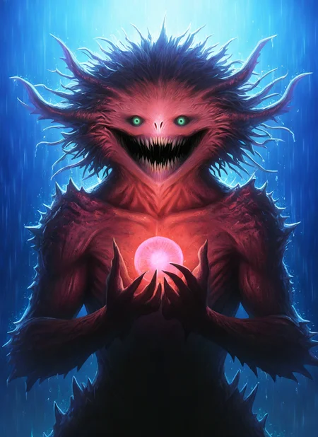 artist:, masterpiece, best quality, newest, very awa, absurdres, highres, mnsr, 1girl, large breasts, evil laugh, green eyes, red monster armor, Short Messy  with High Fade hair, brown hair, daytime, sunshine, pink hues, rain, detailed,, <lora:SDXL\Illustrous\Monster_Concept-Illu-mnsr:1.0>