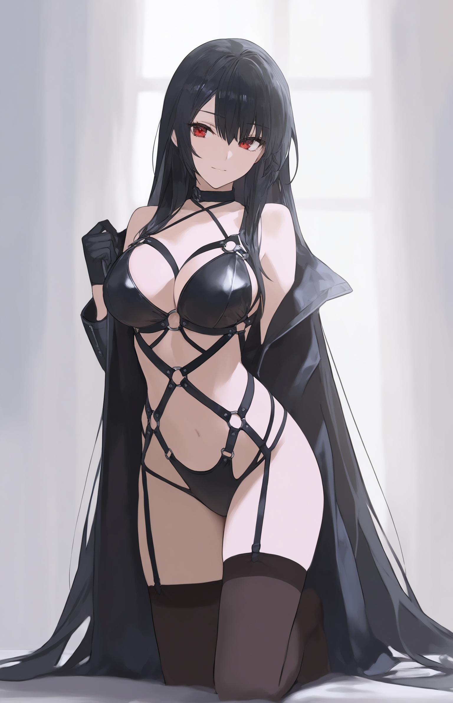 masterpiece, best quality, 1girl,  <lora:harness-illus:1> bdsm o-ring harness