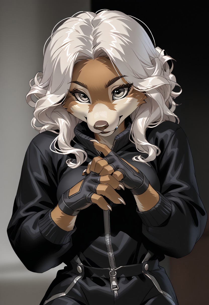 score_9, score_8_up, score_7_up, (by jailbird:1.5), (by kittydee:1.5), (by zummeng:1.5), masterpiece, best quality, (solo),  
(Furry Art: anthro: echidna:1.5), 1girl, expressive eyes, feminine eyes, <lora:beautiful_detailed_eyes:1>, perfect face, brown body, long snout, yellow quills, claws, grey eyes, (white hair:1.5), (punk style hair), (asymmetrical haircut), medium breasts, (jumpsuit:1.5), (fingerless gloves:1.5),