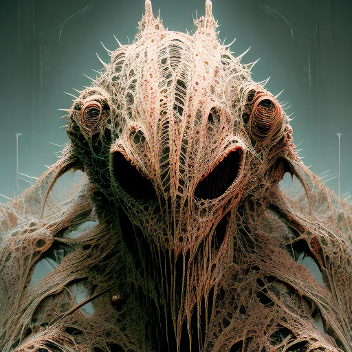 alien creature, fangs, claws, snout, mech, cybertech, 4k, highest quality,grunge aesthetics, grunge textures, washed out colors, weird shapes, eerie, horror, art by RFKTR_bontrex-150