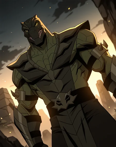 <lora:Reptile_(Mortal_Kombat_Legends_Scorpion's_Revenge)_(Illustrious)_(AD):1> Reptile_MK, muscular, Mortal Kombat,
dutch angle, exterior, monumental architecture, wasteland, dark night sky with black clouds, mountains, ancient Asian stone ruins,
male focus, gradient coloring, villain, cowboy shot,
BREAK very awe, aesthetically pleasing, masterpiece, best quality, amazing quality, very aesthetic, perfect depth of field shot, in'ei, source_furry, furry_art,
Smooth Quality, lazympos, IllustQualXL_Pos,