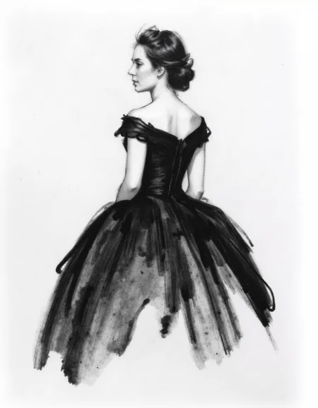 Minimalist charcoal drawing of a Beautiful woman in a rich victorian dress. Drawn with large charcoal smudges. almost abstract. Less detailed. Simple drawing.<lora:Charcoal.safetensors:1.0:1.0>