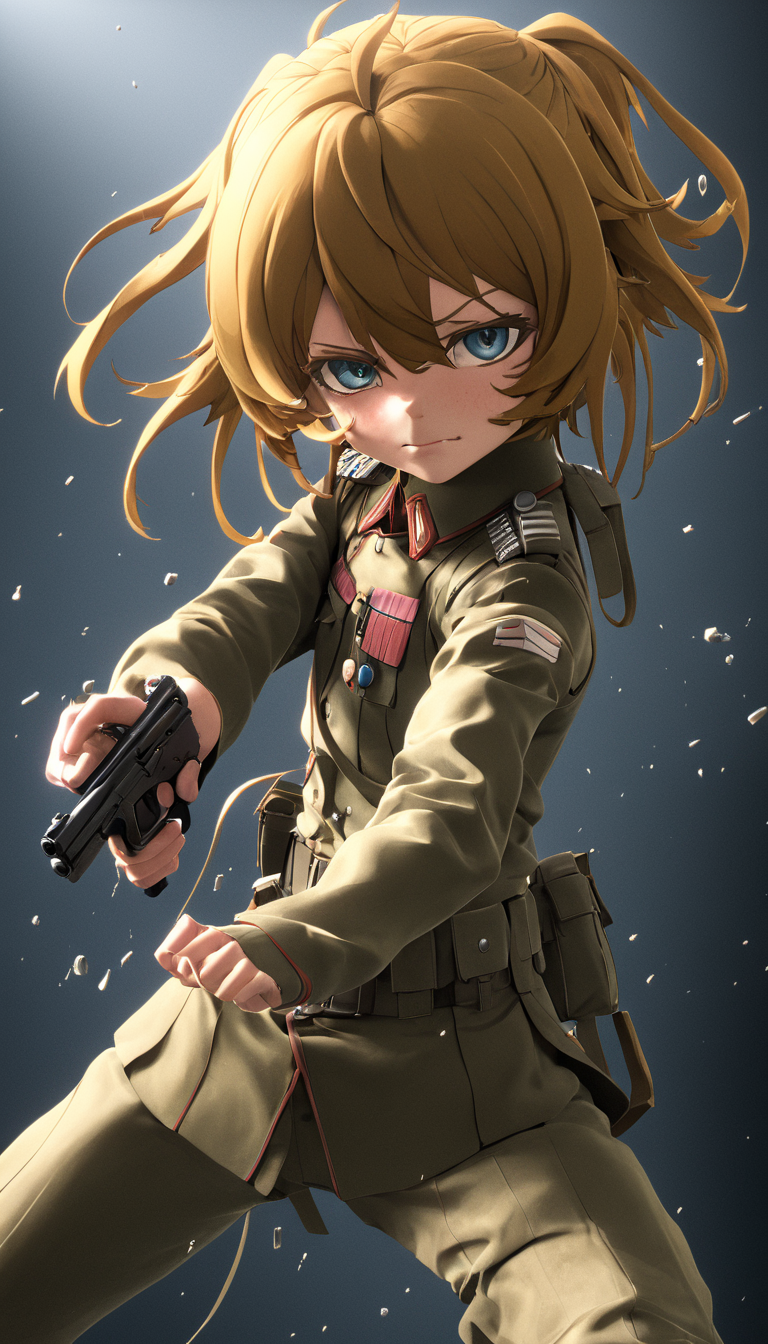 Cinematic scene, hero view, Tanya Degurechaff, Youjo Senki <lora:tanya_degurechaff_xl_v6:1>, action pose, detailed background, masterpiece, best quality, high quality, highres, absurdres, Photorealistic, Hyperrealistic, Hyperdetailed, analog style, detailed skin, matte skin, soft lighting, subsurface scattering, realistic, heavy shadow, masterpiece, best quality, ultra realistic, 8k, golden ratio, Intricate, High Detail, film photography, soft focus