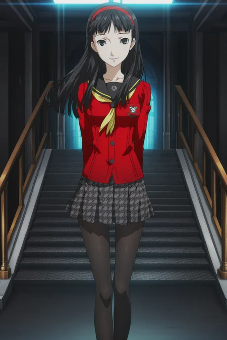 anime screencap, anime coloring, detailed face, masterpiece, best quality, very aesthetic, absurdres, volumetric lighting, official style, amazing quality, ultra detailed, highres, amazing quality, scenery, beautiful detailed hair, beautiful detailed eyes,
<lora:StS-Illustrious-Detail-Slider-v1.0:4>
<lora:Chie_Satonaka_and_Yukiko_Amagi_Persona_4:.7>
<lora:Persona_5_Royal_and_Strikers_2D_cutscene_art_style_Illustrious_V2:1>
1girl, amagi yukiko, solo, pantyhose, red school uniform, black hair, long hair, hairband, skirt, dark brown eyes, yasogami school uniform, serafuku, legs, houndstooth, black pantyhose, looking at the viewer, smile