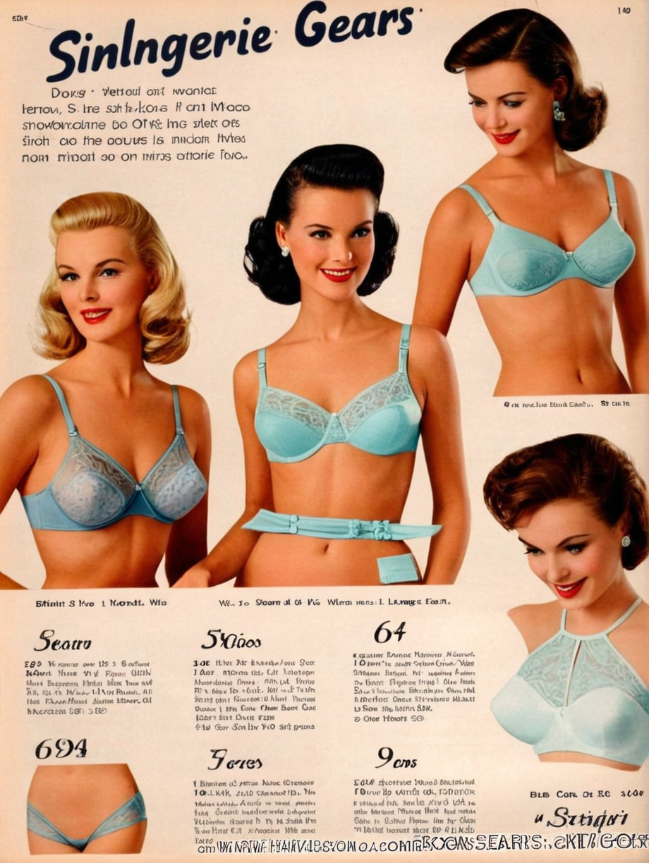1950s, (sears-lingerie-ad:1.2), bikini, catalog, women, various hairstyles, <lora:SearsCatalog-XL-v1-000001:1>