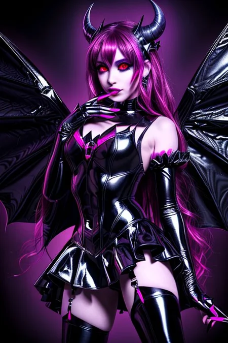 MEvil, DemonicT, EvlSM, Bad_End_Precure, DarkPrecure, adult, evil corrupted princess wearing dark pastel (ruffled:1) (gleaming latex:1) gown with (long latex cape:1) and latex gauntlets, soft lighting, ruffles,
(makeup, lipstick, mascara, eyeshadow),
(blue skin, black sclera, colored sclera, colored skin, yellow eyes, demon wings, demon horns, slit pupils),
(red eyes, colored skin, glowing eyes, evil smile:1),
<lora:more_details:0.5>,