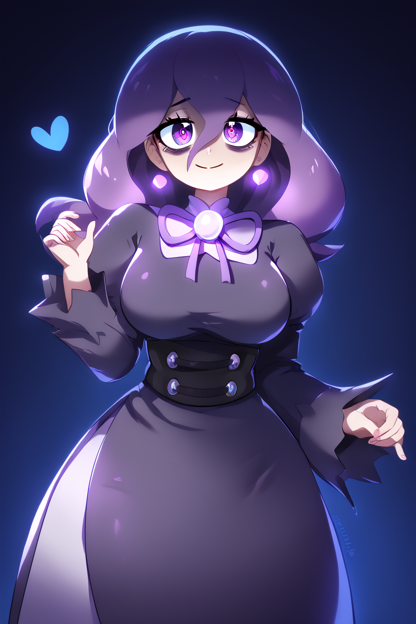 score_9, score_8_up, score_8, medium breasts, (curvy), cute, eyelashes,      ,,,    zzHexyZA, purple eyes, bags under eyes, hair between eyes, long hair, purple hair,   long sleeves, bow, jewelry, black dress, purple dress, black pantyhose, juliet sleeves, purple bow, purple bowtie,   ,<lora:HexManiacPokemonZA_PDXL:1.0>,  ,,,  BREAK, smile, closed mouth, looking at viewer, cowboy shot, ,,, embedding:zPDXL, Expressiveh, ,,, <lora:Konpeto_PDXL_v3:1.0>, <lora:SDXLFaeTastic2400:0.5>, <lora:Expressive_H-000001:0.4>,