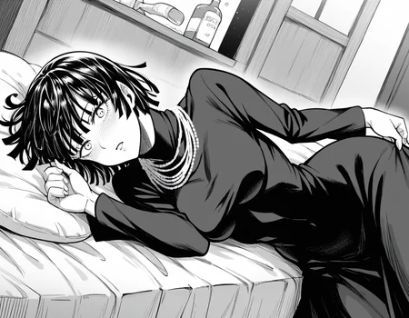 score_9, score_8_up, score_7_up, source_anime,
fubuki, <lora:opm-fubuki-manga-ponyxl-lora-nochekaiser:1>,
fubuki, fubuki \(one-punch man\), black hair, medium hair, monochrome, greyscale,
black dress, dress, high collar, jewelry, necklace, taut clothes, taut dress,
indoors, bed, bed room, on side, blush, drunk,
looking at viewer, cowboy shot, solo, dutch angle,