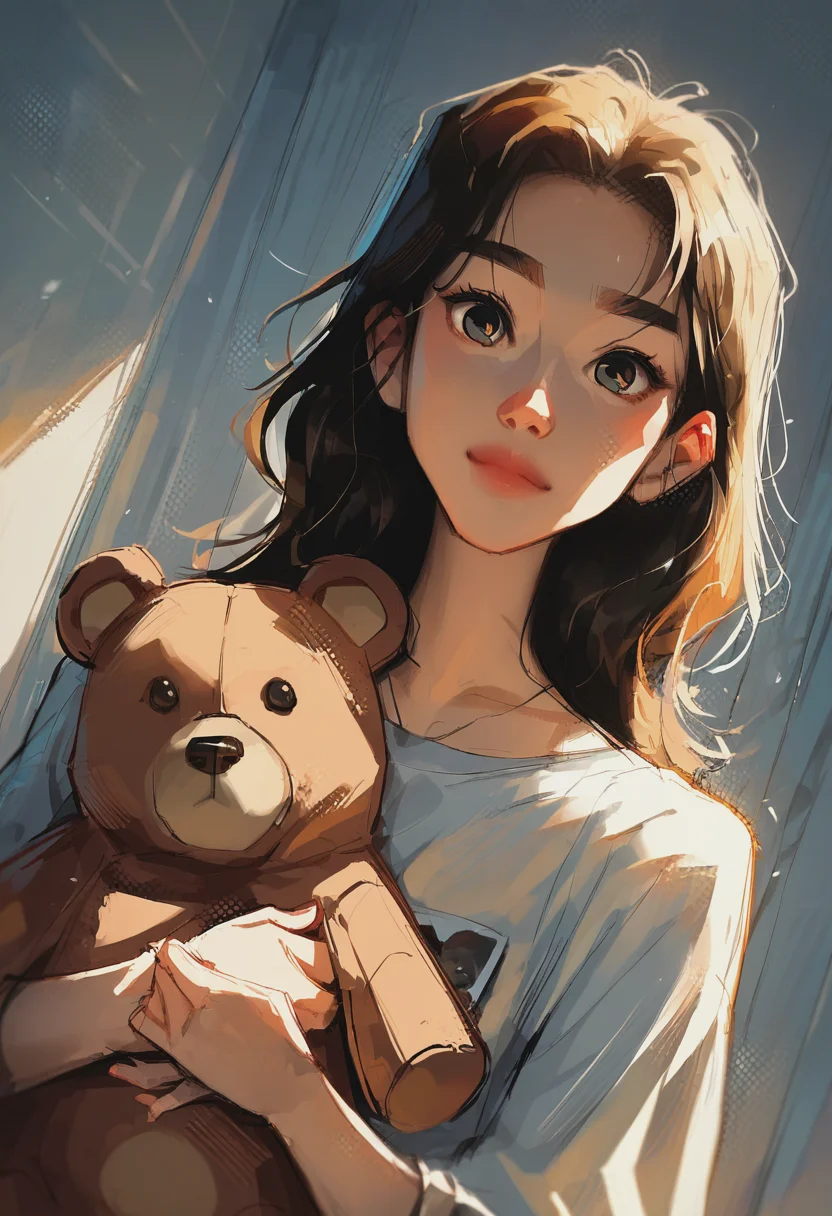 source_cartoon, score_9, score_8_up, score_7_up, 1girl, solo, perfect eyes , Pretending to hug a teddy bear, dutch angle, lower body, rating_safe, <lora:sdxl\pony diffusion\artist_styles\sam_does_arts_pony:0.9>