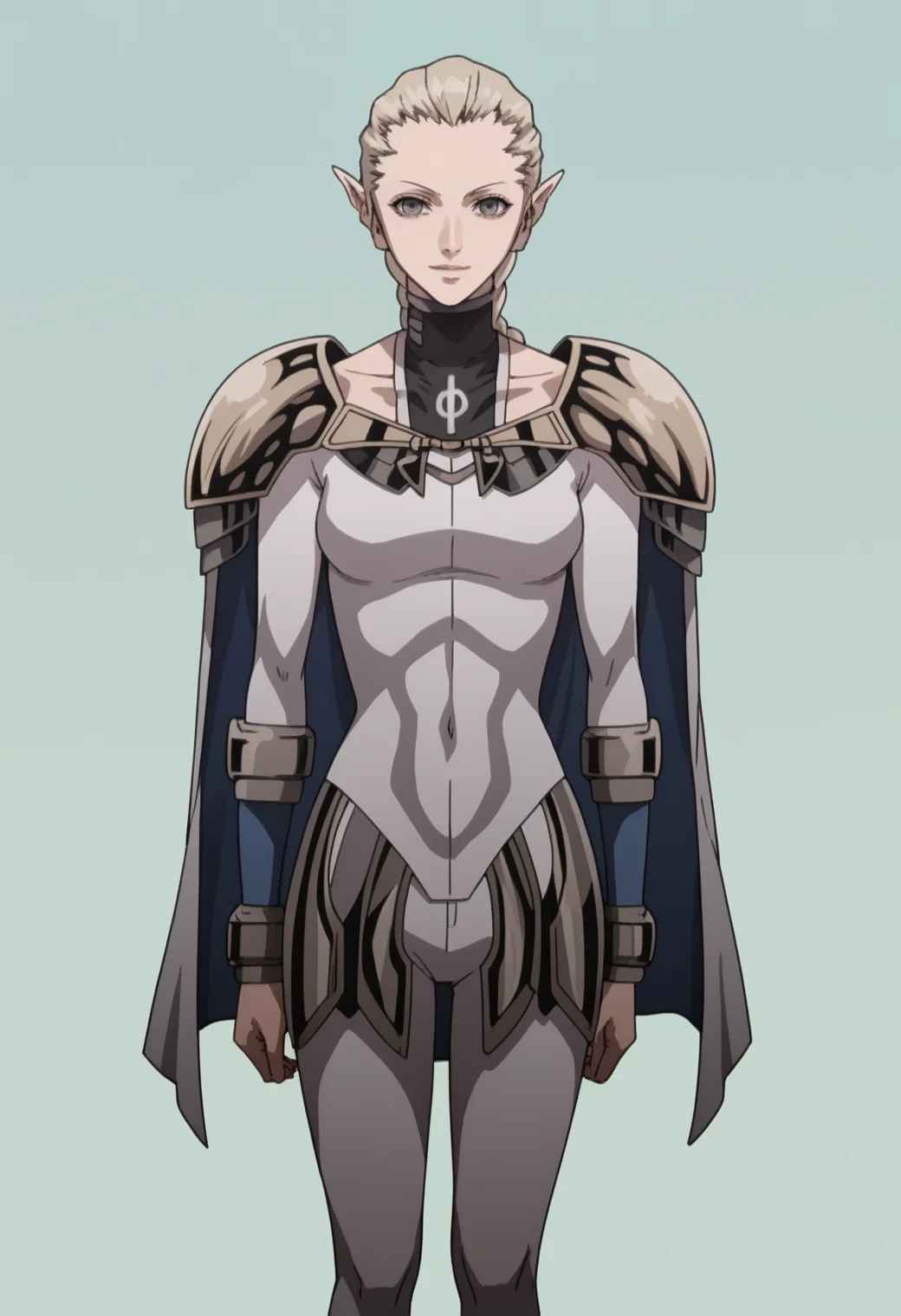 score_9, score_8_up, score_7_up, source_anime, BREAK ,,1girl, solo, <lora:DX888Ophelia:1> ophelia, single braid, pointy ears, pauldrons, bodysuit, cape