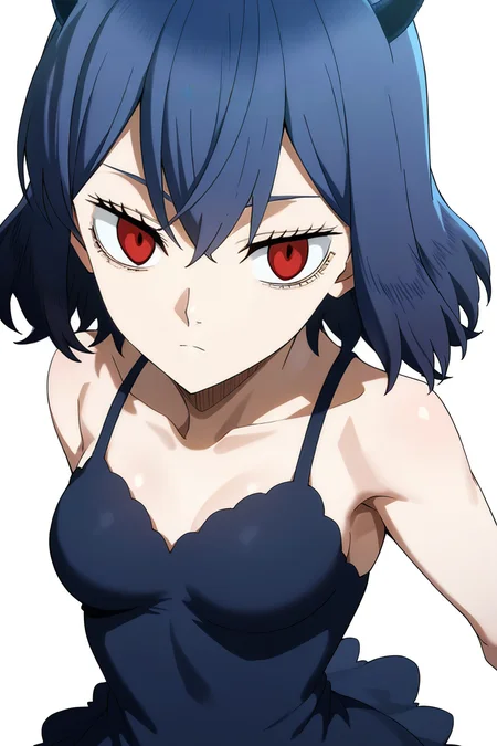 sharp focus, pixiv masterpiece, source_anime, score_9, score_8_up, score_7_up, absurd res, high res, BREAK
Secre_Swall0wtail_XL, 1girl, solo, <lora:Secre_Swallowtail_Illustrious_v53-000017:1> , dark-blue hair, red eyes, simple background, white background, dark_blue_sleeveless_dress, cowboy shot, small breasts