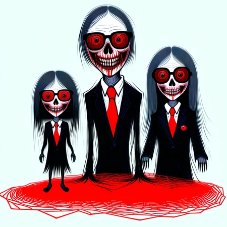 blood, 1girl, horror (theme), glasses, ball, necktie, skull