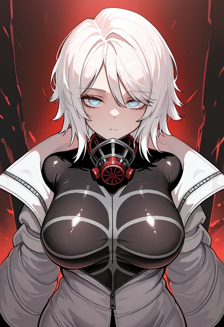 masterpiece, amazing quality, very aesthetic,
faust thoracalgia, 1girl, solo, blue eyes, short hair, white hair, <lora:Faust_Thoracalgia_limbus_company1:0.8>, closed mouth, respirator, open coat, standing, upper body, looking ar viewer, bodysuit,