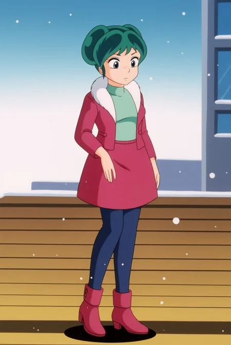 Lum, winter dress <lora:Commission-Urusei_Yatsura_80s-Lum-PDXL:0.8>
