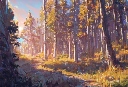 score_9, score_8_up, score_7_up, pmg style, golden forest, sunrise,