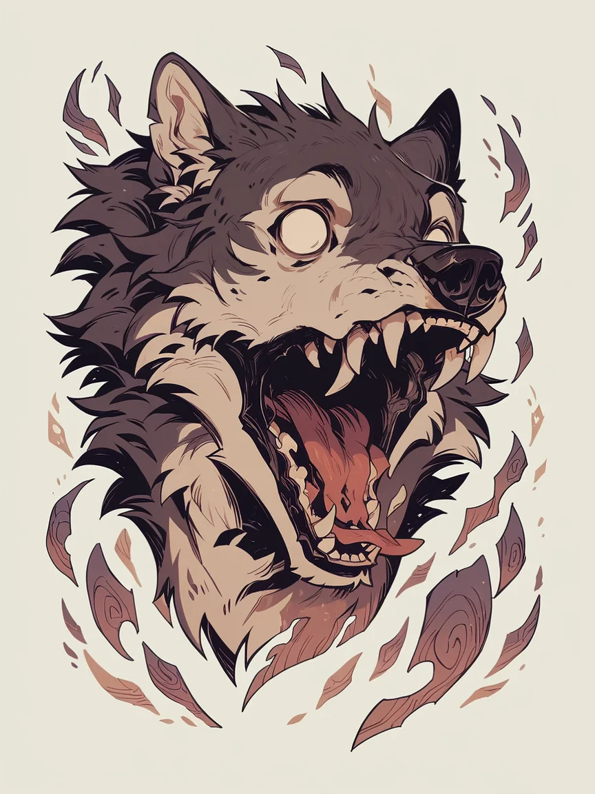 score_9, score_8_up, score_7_up, score_6_up, w00f, simple background, animal focus, wolf, sharp teeth, open mouth, blank eyes,
<lora:w00fXLP:1>